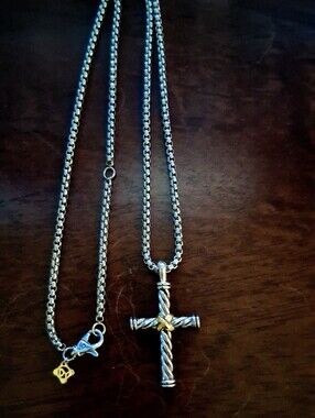 David Yurman Cable Cross Pendent W/ Box Chain